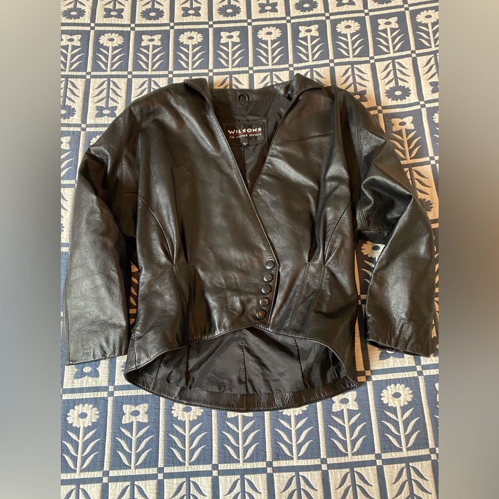 Wilson Women's 80s Black Leather Jacket, Peplum Style, Size L